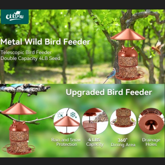 Retractable - Telescopic Metal Bird Feeder w/ Cute Cat-Face Cover - Picture 10 of 10